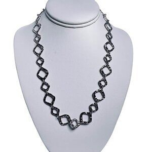 Bijoux Terner Silver Tone Hammered Square Link Necklace And Earrings (5810)